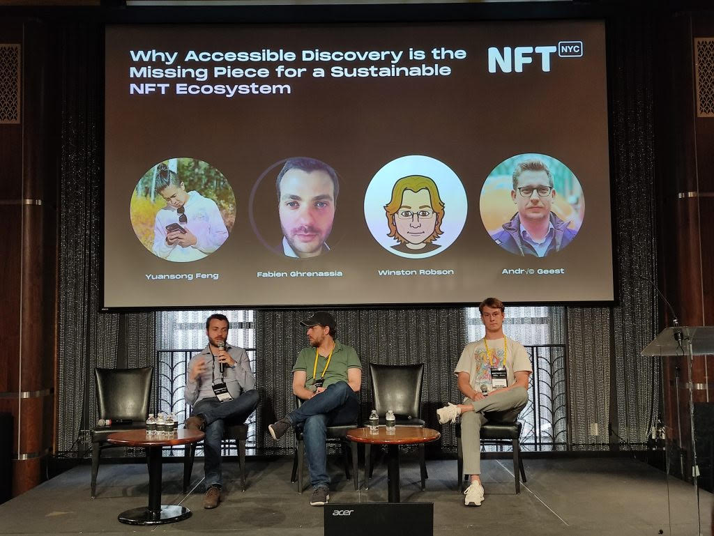 Fabien Ghrenassia speaking on a panel at NFT NYC